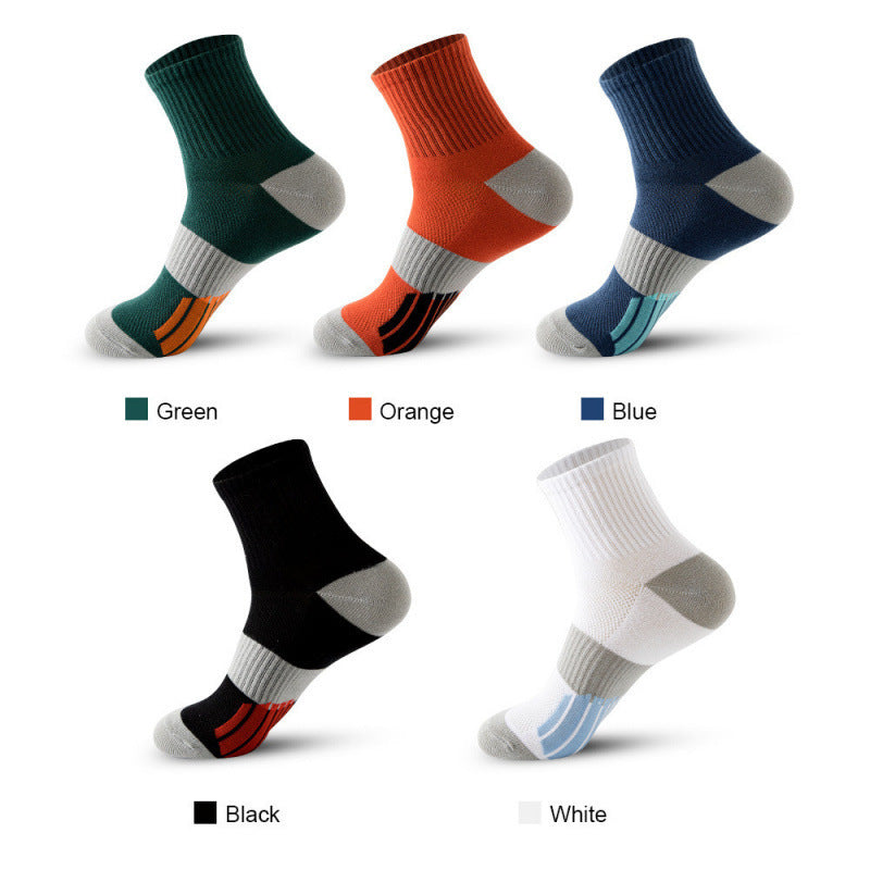 Men’s Middle Tube Cotton Sports Socks – Color Matching Basketball Non-Slip Breathable