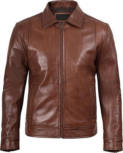Men's Real Lambskin Leather Cafe Racer Jacket – Classic Black Biker Style with Pockets
