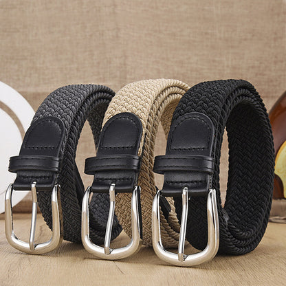 Unisex Woven Elastic Belt – Stretch Canvas Punch-Free Belt with Alloy Buckle
