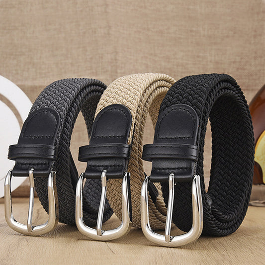 Unisex Woven Elastic Belt – Stretch Canvas Punch-Free Belt with Alloy Buckle