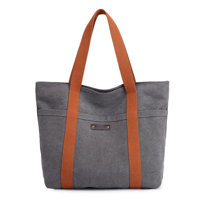 Casual Canvas Tote Bag for Women – Retro Solid Color Shoulder & Messenger Handbag