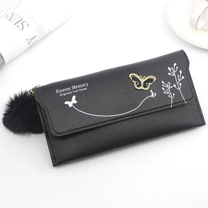 Ladies’ Long PU Leather Wallet – Butterfly Flower Design with Card, Cash & Phone Slots