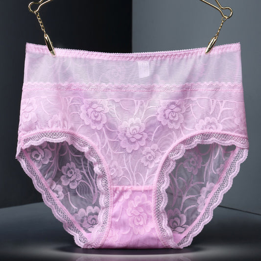 Lace Seamless High-Waist Women’s Briefs – Floral Hollow Breathable Underwear