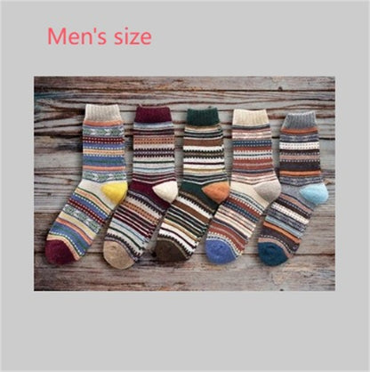 Winter Warm Stripe Wool Socks – 5 Pairs Thick Casual Business Socks for Men