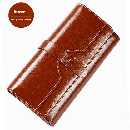 Pure Leather Women’s Tri-fold Wallet – Long Buckle Genuine Cowhide