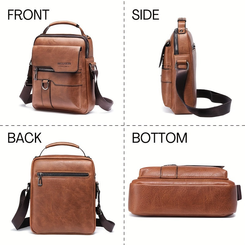 Men’s PU Leather Crossbody Messenger Bag – Casual Shoulder Handbag with Card Holder & Multi-Pockets