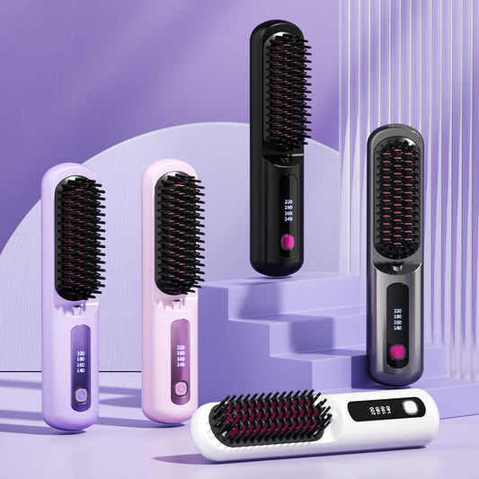 Wireless Anion Portable Straight Comb – Safe Hair Straightener Brush with USB Charging