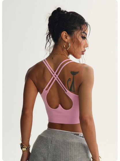 Peach Heart Cross Back Yoga Bra – Super Stretch Sports Bralette for Women