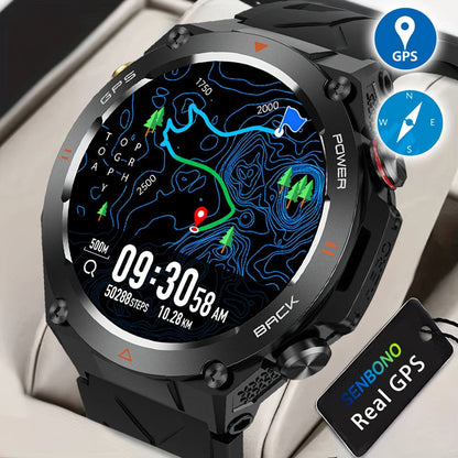 SENBONO GPS Smart Watch for Men – 1.45" HD Screen, Altimeter, Barometer, Compass, AI Voice, Android & iPhone Compatible