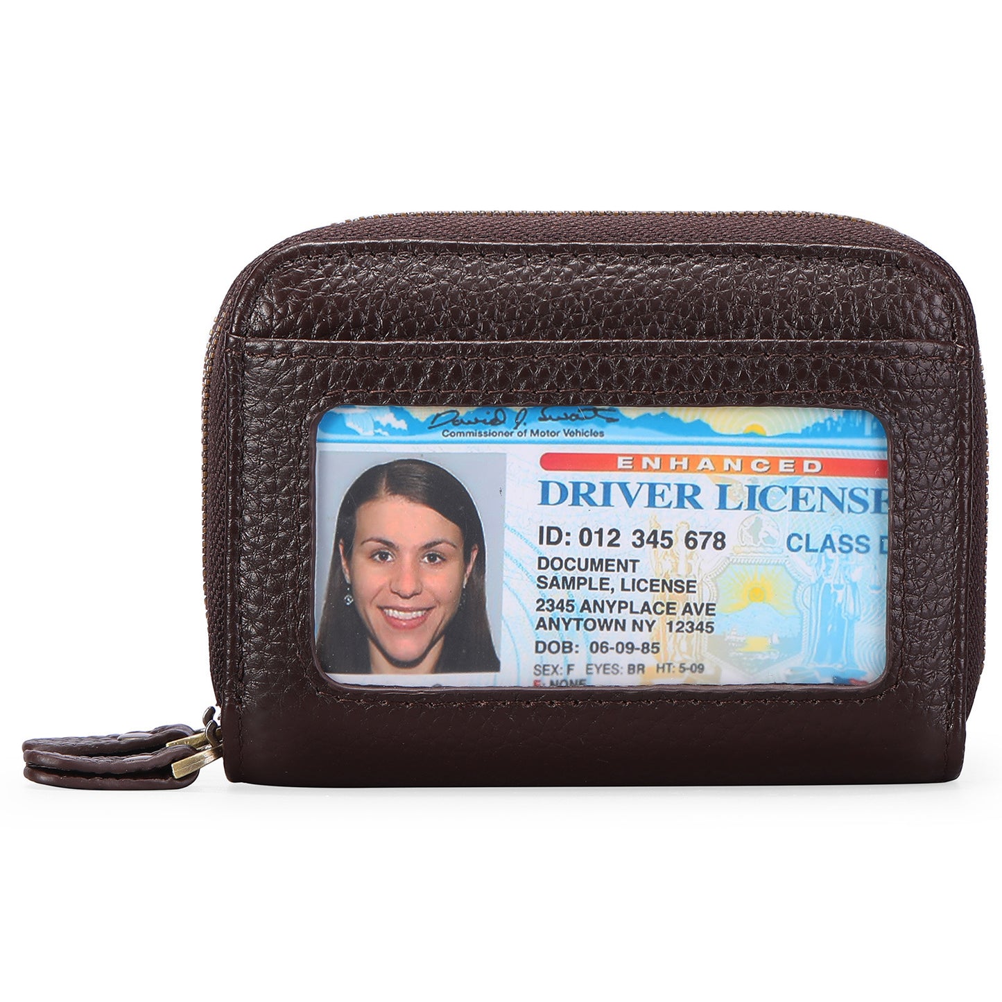 First Cowhide Double Layer Zipper Expanding Card Holder – Genuine Leather Anti-Theft Wallet with Gift Box