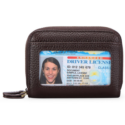 First Cowhide Double Layer Zipper Expanding Card Holder – Genuine Leather Anti-Theft Wallet with Gift Box