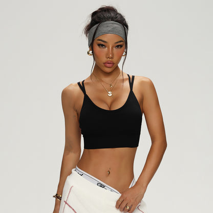 Cross Back Sports Bra with Shoulder Straps – Seamless Workout & Yoga Top