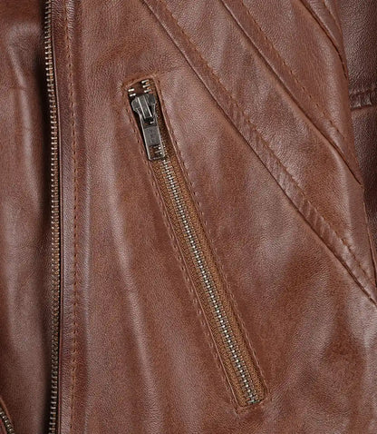 Women’s Brown Asymmetrical Lambskin Leather Jacket with Hood