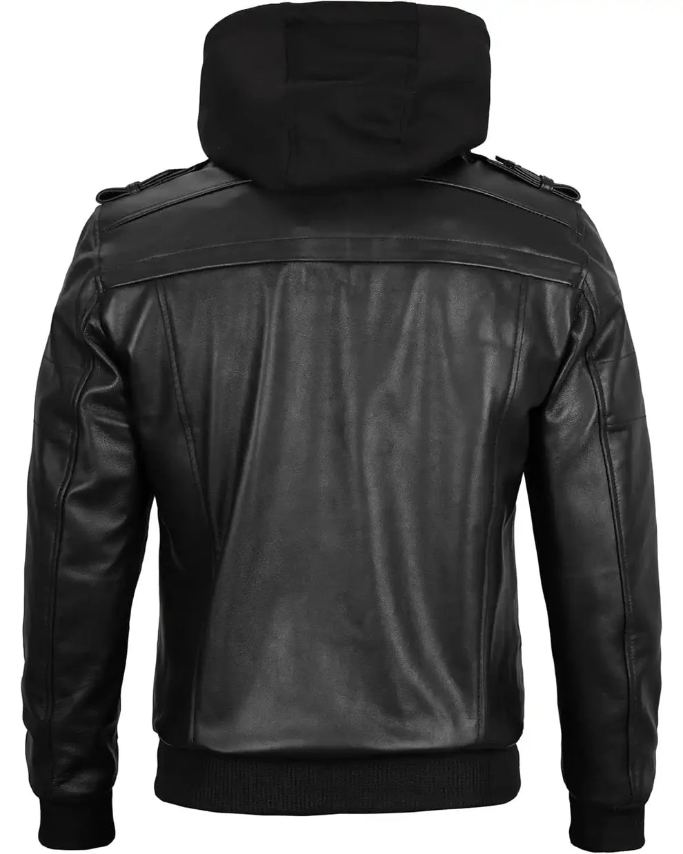 Men’s Black Leather Bomber Jacket with Hood UK