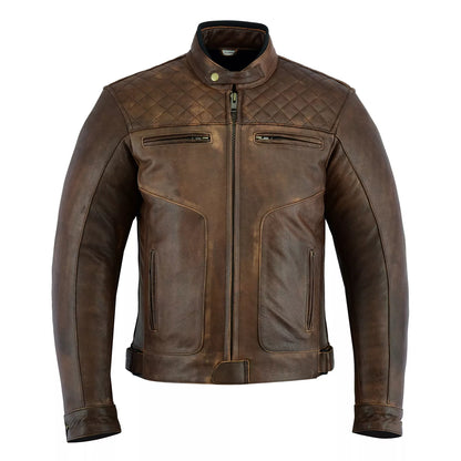 Sheepskin Leather Motorcycle Touring Jacket Brown with Protective Armour