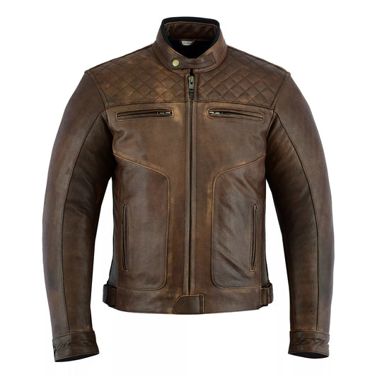Sheepskin Leather Motorcycle Touring Jacket Brown with Protective Armour