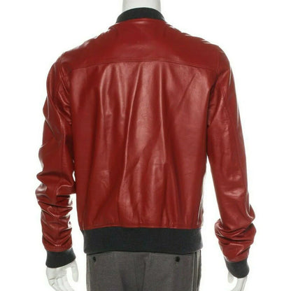 Men’s Fashion Lambskin Red Leather Bomber Jacket – Stylish Outerwear UK