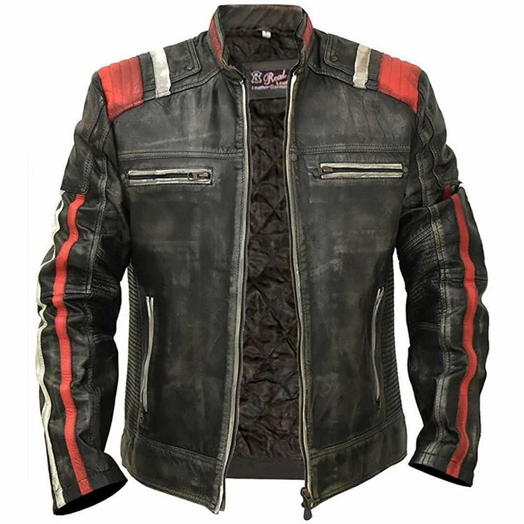 Men’s Black Leather Café Racer Vintage Retro Distressed Jacket – UK