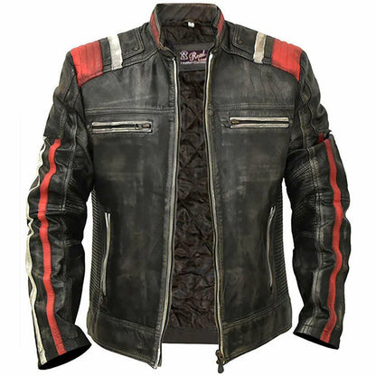 Men’s Black Leather Café Racer Vintage Retro Distressed Jacket – UK