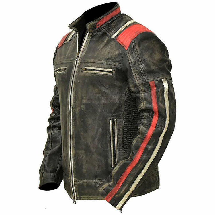 Men’s Black Leather Café Racer Vintage Retro Distressed Jacket – UK