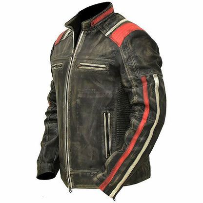 Men’s Black Leather Café Racer Vintage Retro Distressed Jacket – UK
