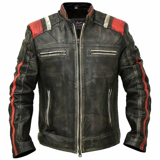 Men’s Black Leather Café Racer Vintage Retro Distressed Jacket – UK