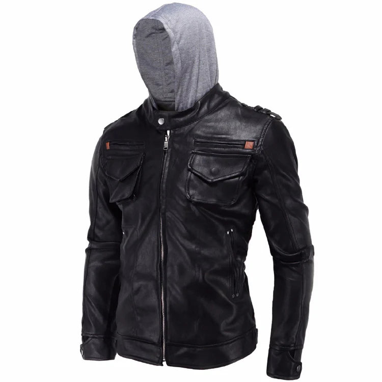 Men’s Biker Jacket with Hood and YKK Zipper