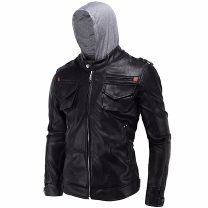 Men’s Biker Jacket with Hood and YKK Zipper