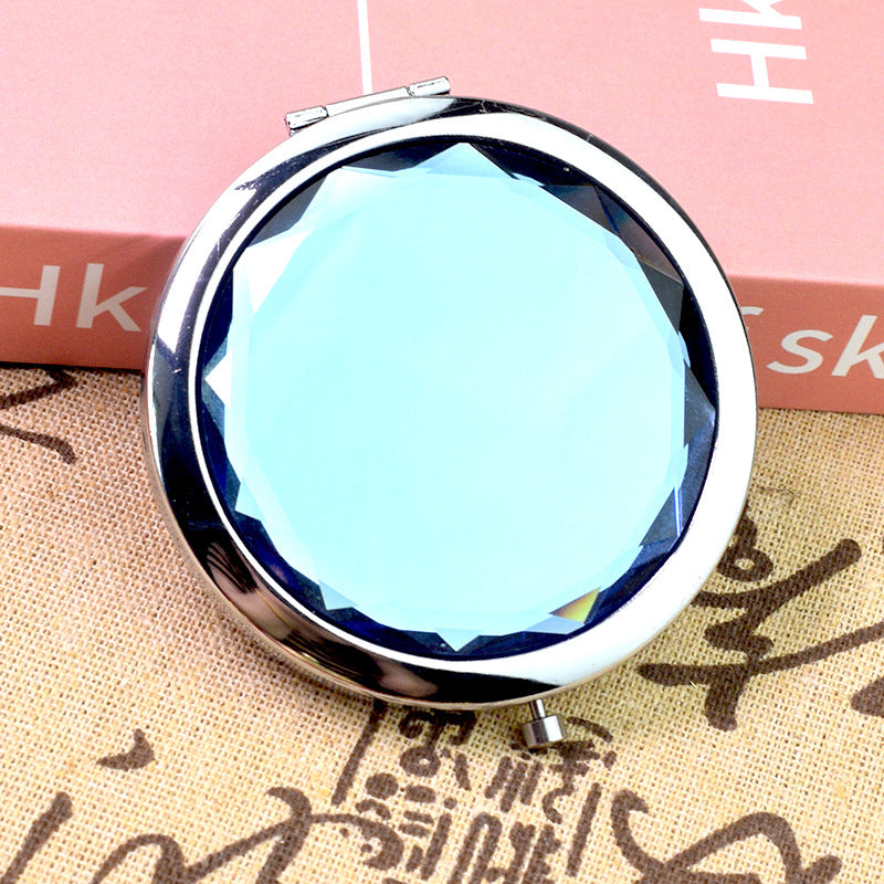 Folding Double-Sided Crystal Mirror – Portable Compact Makeup Mirror for Travel & Daily Use