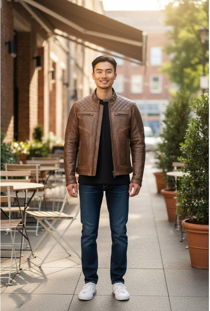 Sheepskin Leather Motorcycle Touring Jacket Brown with Protective Armour