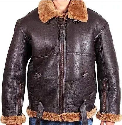 Men’s RAF B3 Sheepskin Leather Aviator Bomber Jacket – Real Fur Lined Pilot Flying Coat