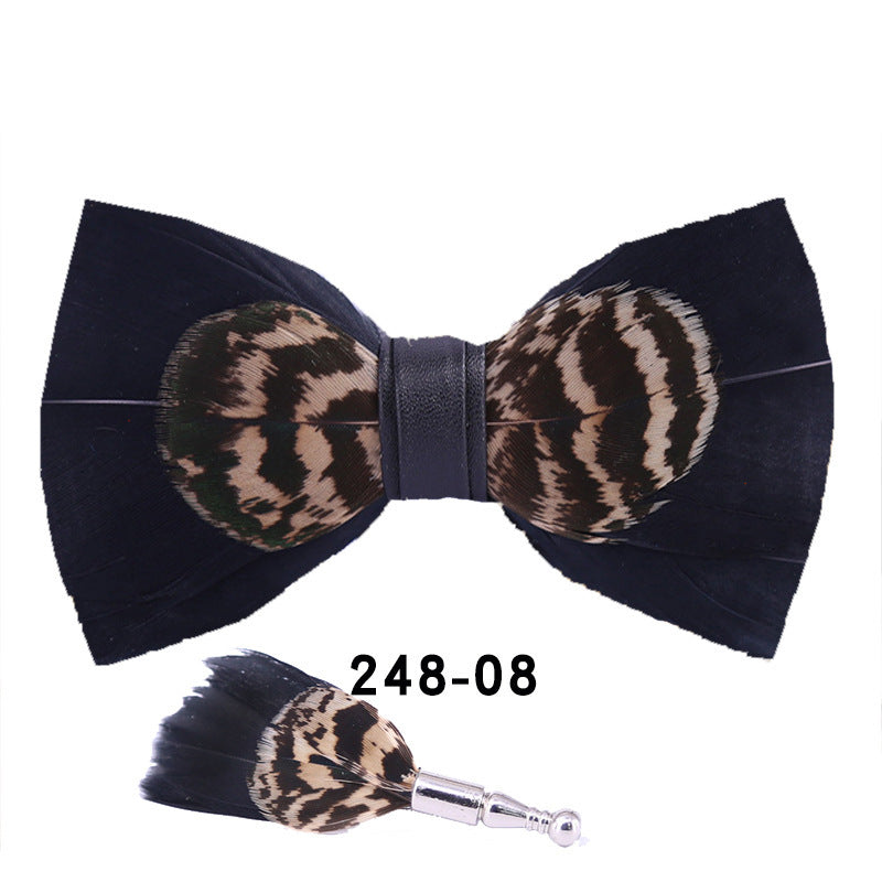Handmade Feather Bow Tie – Unisex Color Matching Evening Bowtie with Optional Brooch & Gift Box