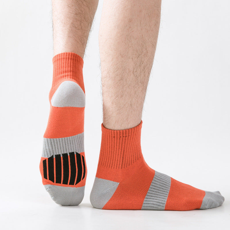 Men’s Middle Tube Cotton Sports Socks – Color Matching Basketball Non-Slip Breathable