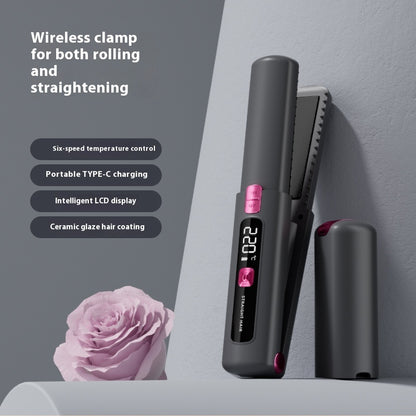 Wireless Hair Straightener with LCD Display – Portable Anion Curling & Straightening Splint