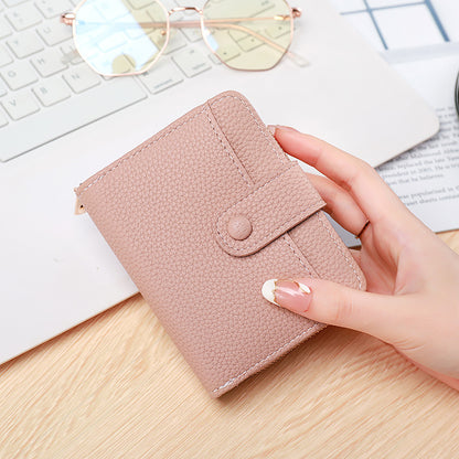 Ladies’ Short Wallet with Lychee Pattern – 2-Fold PU Leather Mini Purse