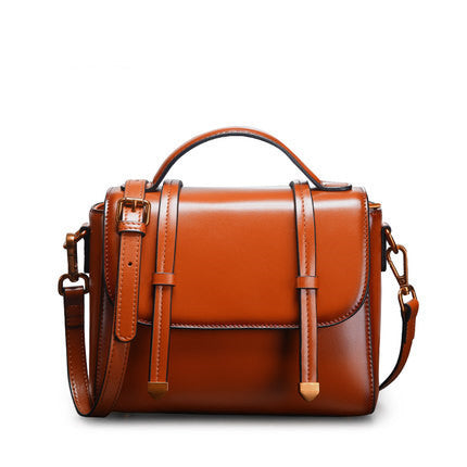 Women’s Genuine Leather Handbag – Retro Cowhide Shoulder Bag Small Square Crossbody