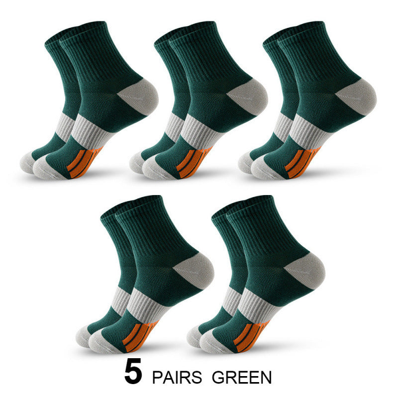 Men’s Middle Tube Cotton Sports Socks – Color Matching Basketball Non-Slip Breathable