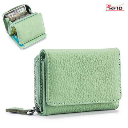Women’s Leather Tri-fold RFID Wallet – Mini Large Capacity Coin & Card Holder