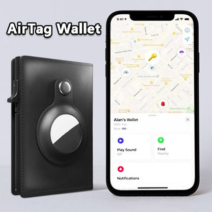 AirTag Wallet for Men – Anti-Theft RFID Slim Leather Card Holder with Money Clip & Apple AirTag Pocket