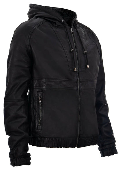 Men’s Casual Leather Hooded Bomber Jacket Odesa | Nappa Lamb Leather