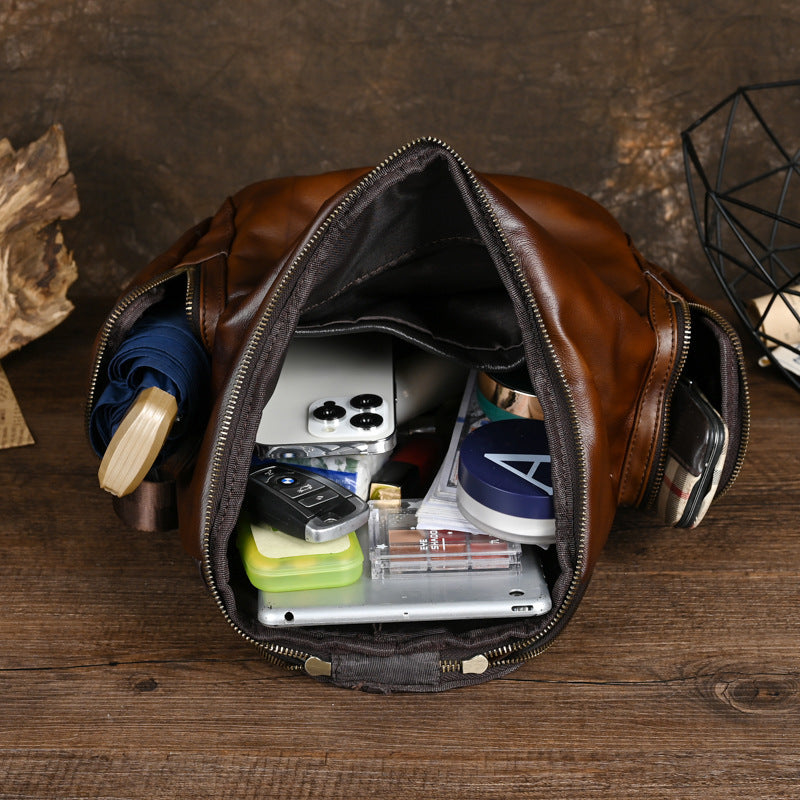 Retro Soft Leather Backpack – Genuine Cowhide Women’s Bag, European & American Forest Style Shoulder Bag