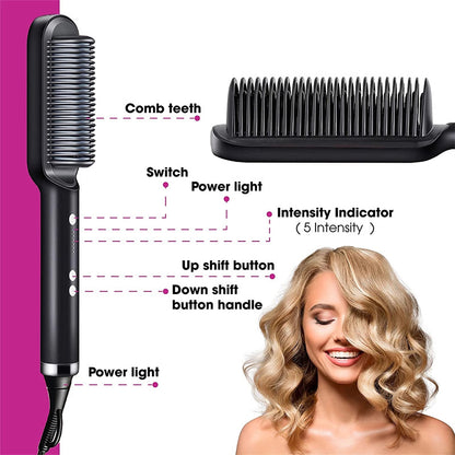 2-In-1 Hair Straightener Hot Comb – Negative Ion Curling Tong & Dual-Purpose Electric Hair Brush