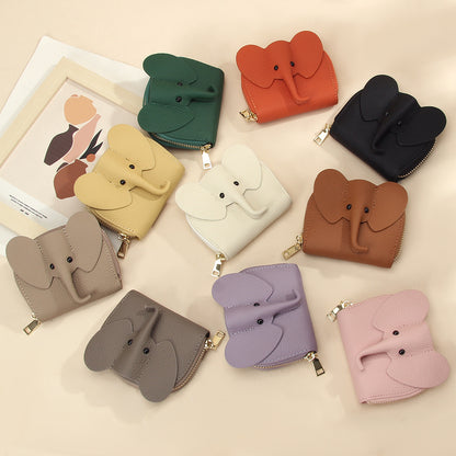 Creative Elephant Leather Card Holder Wallet – Genuine Leather Zipper Coin Purse for Men & Women