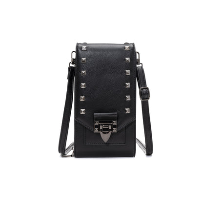 Women’s Rivet Design Crossbody Shoulder Bag – PU Leather Mobile Phone Handbag