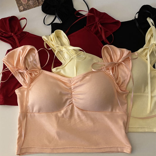 Cotton Bra Tank Top with Pads – Bow Design Women’s Vest