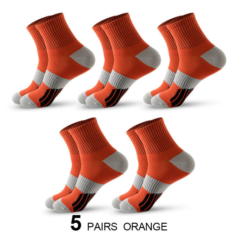 Men’s Middle Tube Cotton Sports Socks – Color Matching Basketball Non-Slip Breathable