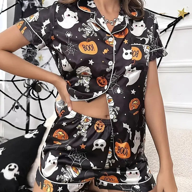 Women’s Summer Pajamas Set – Short Sleeve Cardigan Loungewear with Shorts