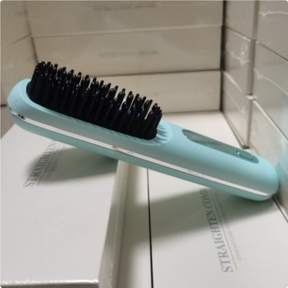 2-In-1 Wireless Hair Straightener Brush – Portable Fast Heating Comb & Hot Curler, USB Rechargeable