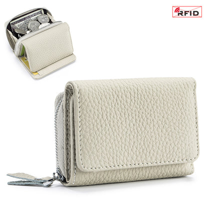 Women’s Leather Tri-fold RFID Wallet – Mini Large Capacity Coin & Card Holder