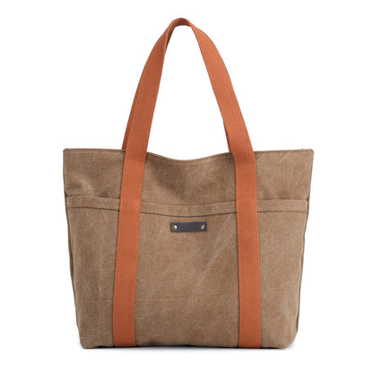 Casual Canvas Tote Bag for Women – Retro Solid Color Shoulder & Messenger Handbag